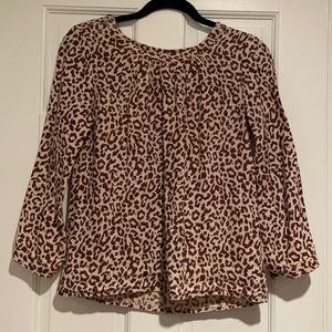 J CREW Animal Print Brown & Ivory Linen Top